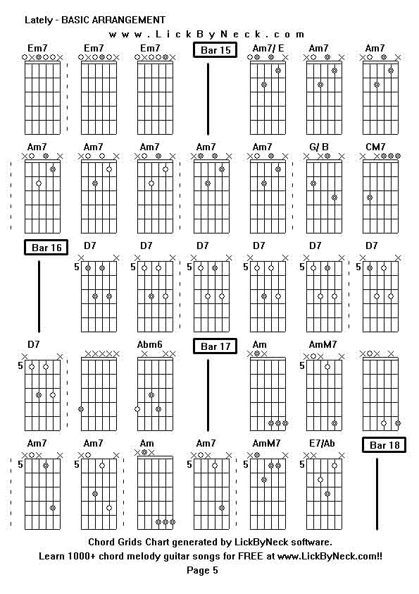 Chord Grids Chart of chord melody fingerstyle guitar song-Lately - BASIC ARRANGEMENT,generated by LickByNeck software.